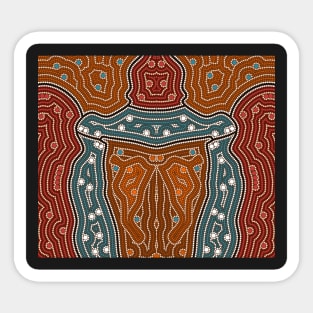 An illustration based on aboriginal style of dot painting depicting landscape by night before settlement. Sticker